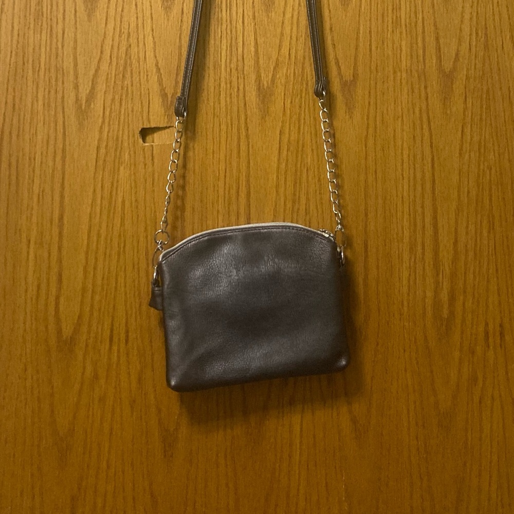 Charming Charlie Gunmetal Gray 8 X 6  Crossbody Bag.  2 Zipper Pockets.
